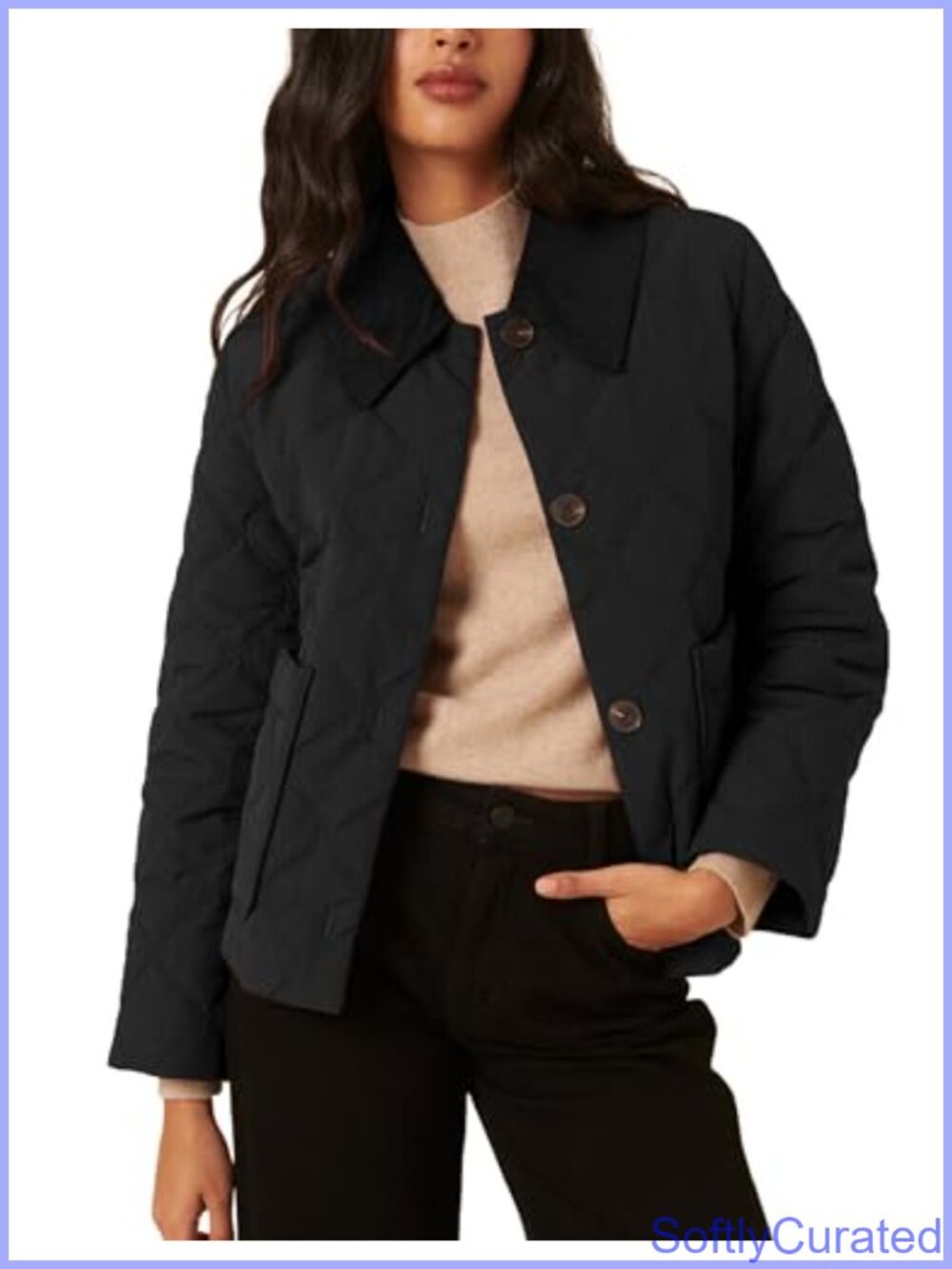 Quilted Jacket Corduroy Collar Button Down Lightweight Winter Coat